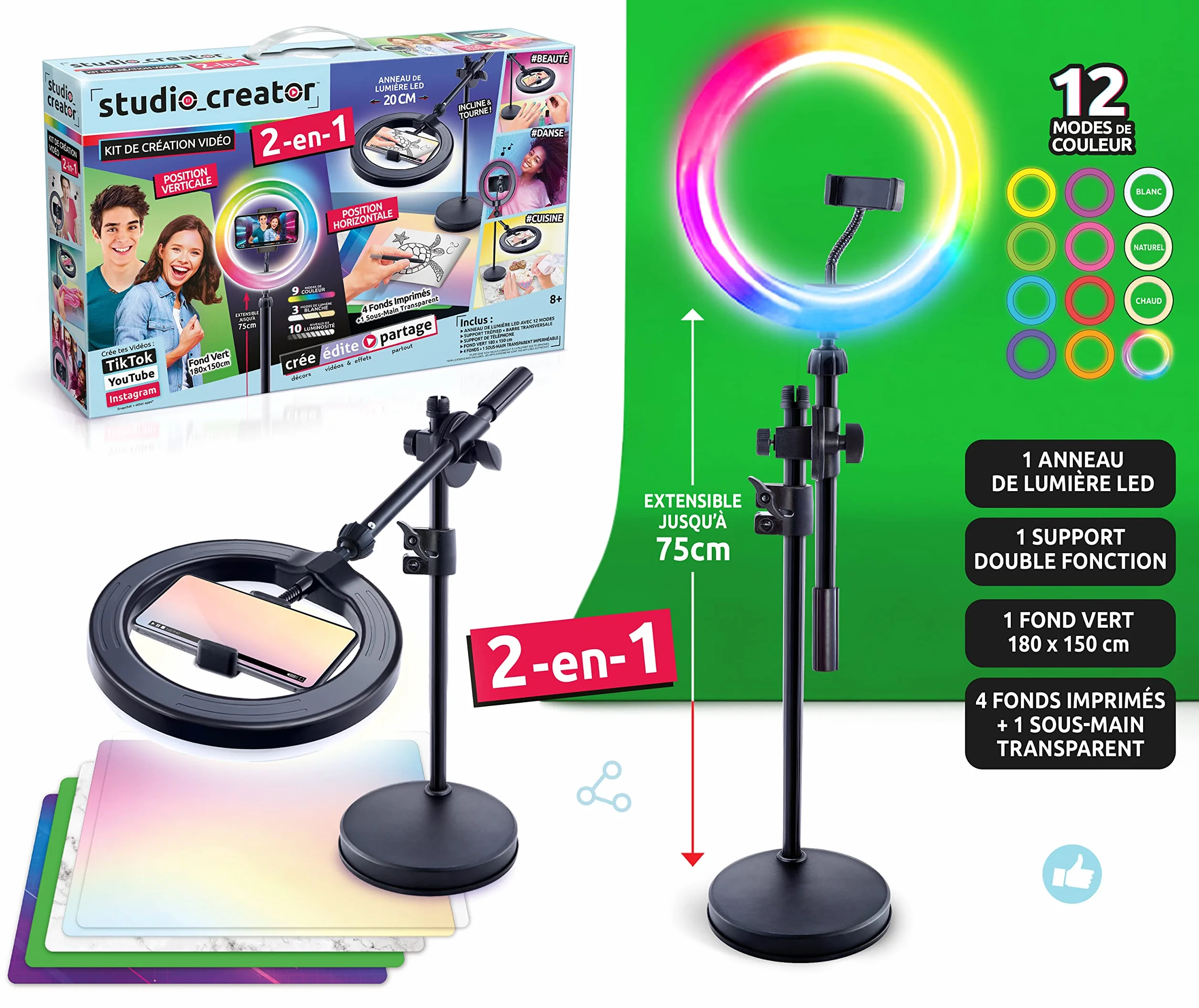 Canal Toys Creator Studio wideo 2 w 1 z wielokolorowym pierścieniem LED, podwójna funkcja, pozioma i pionowa - INF 027