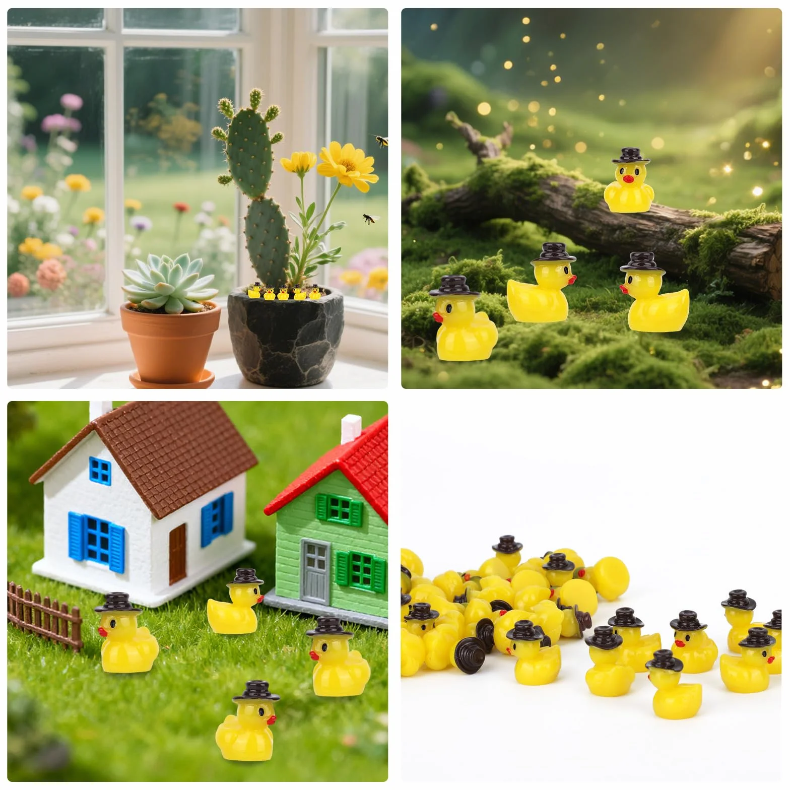 50szt Miniaturowych Złotych Kaczek Kowbojskich z Żywicy, Miniaturowe Małe Kaczuszki Stylu Zachodnim z Kowbojskimi Kapeluszami Małe Figurki do Ogrodu Domku Lalek Akwarium Dekoracji Imprezowych