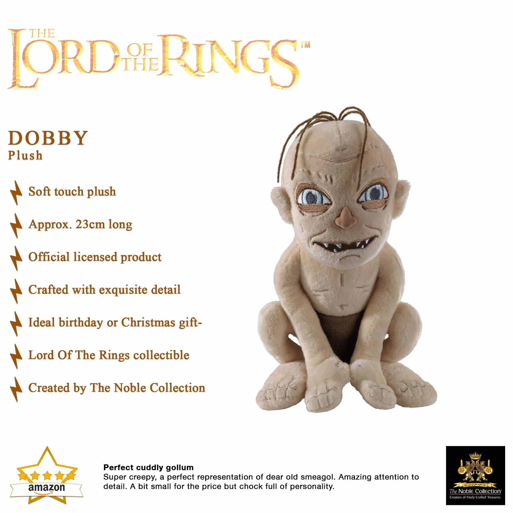 The Noble Collection LotR Gollum pluszowy - oficjalnie licencjonowany 9 cali (23 cm) Władca Pierścieni Pluszowa zabawka Lalki Prezenty