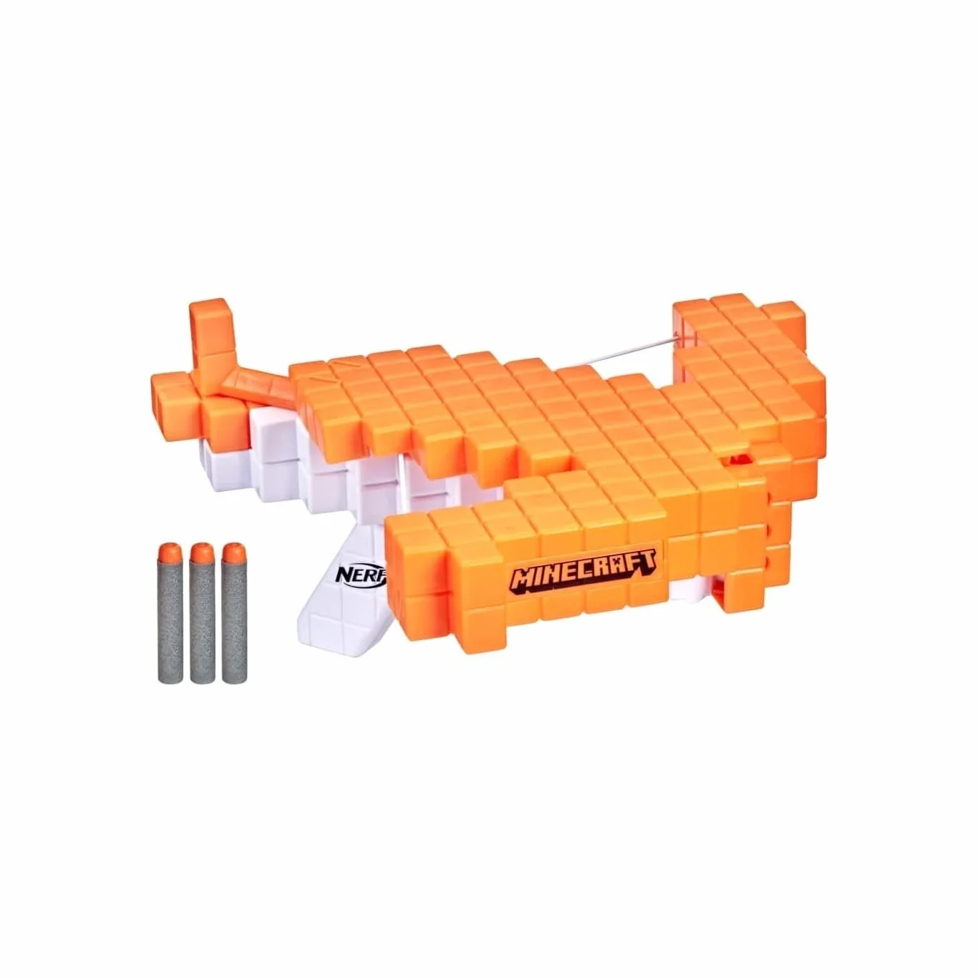 Nerf Minecraft Pillager's Crossbow, strzelająca strzałkami kusza, prawdziwy mechanizm działania kuszy, dołączono 3 oryginalne strzałki Nerf Elite