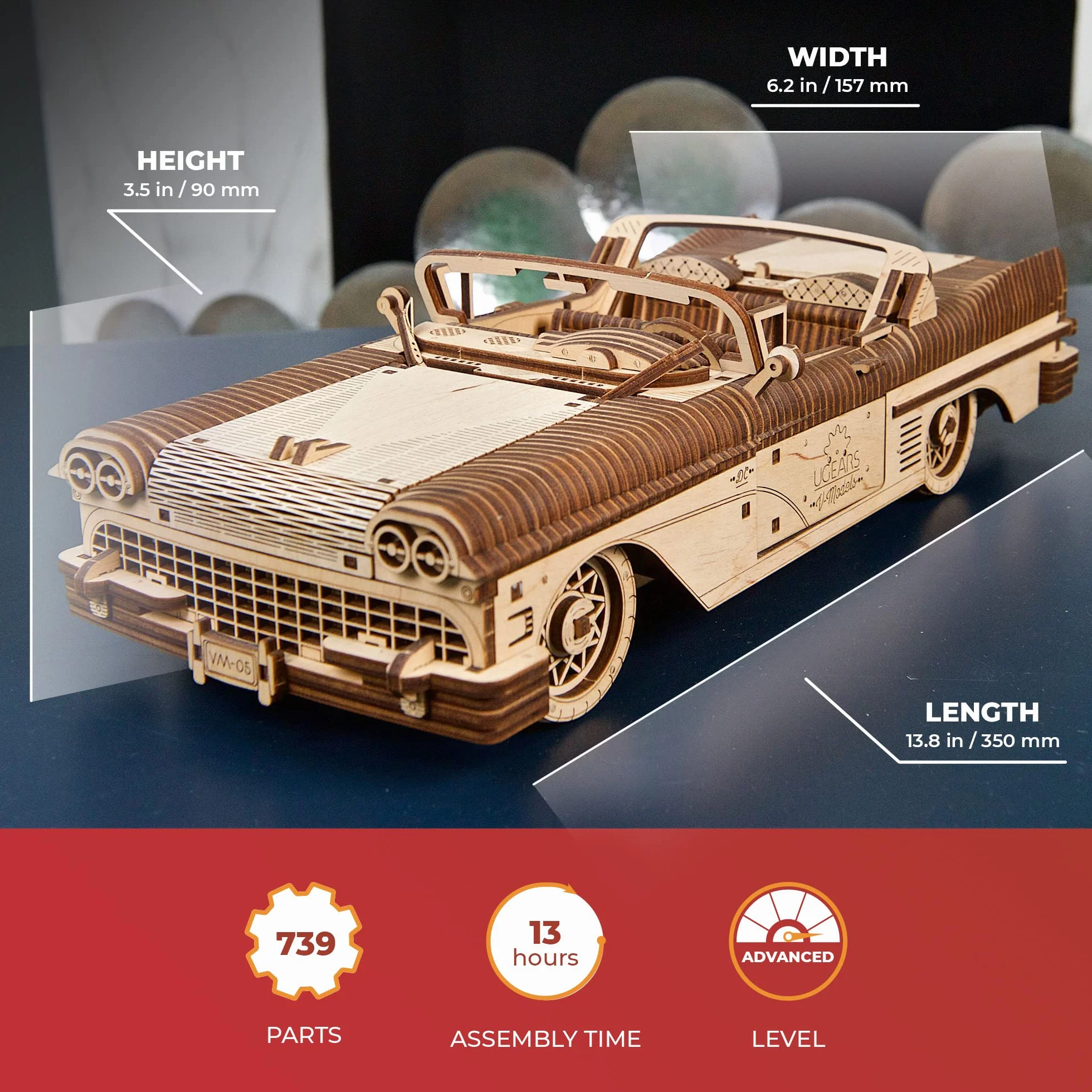 UGEARS 70073 marzenie Cabriolet samochód zestaw modelarski z drewna, beżowy