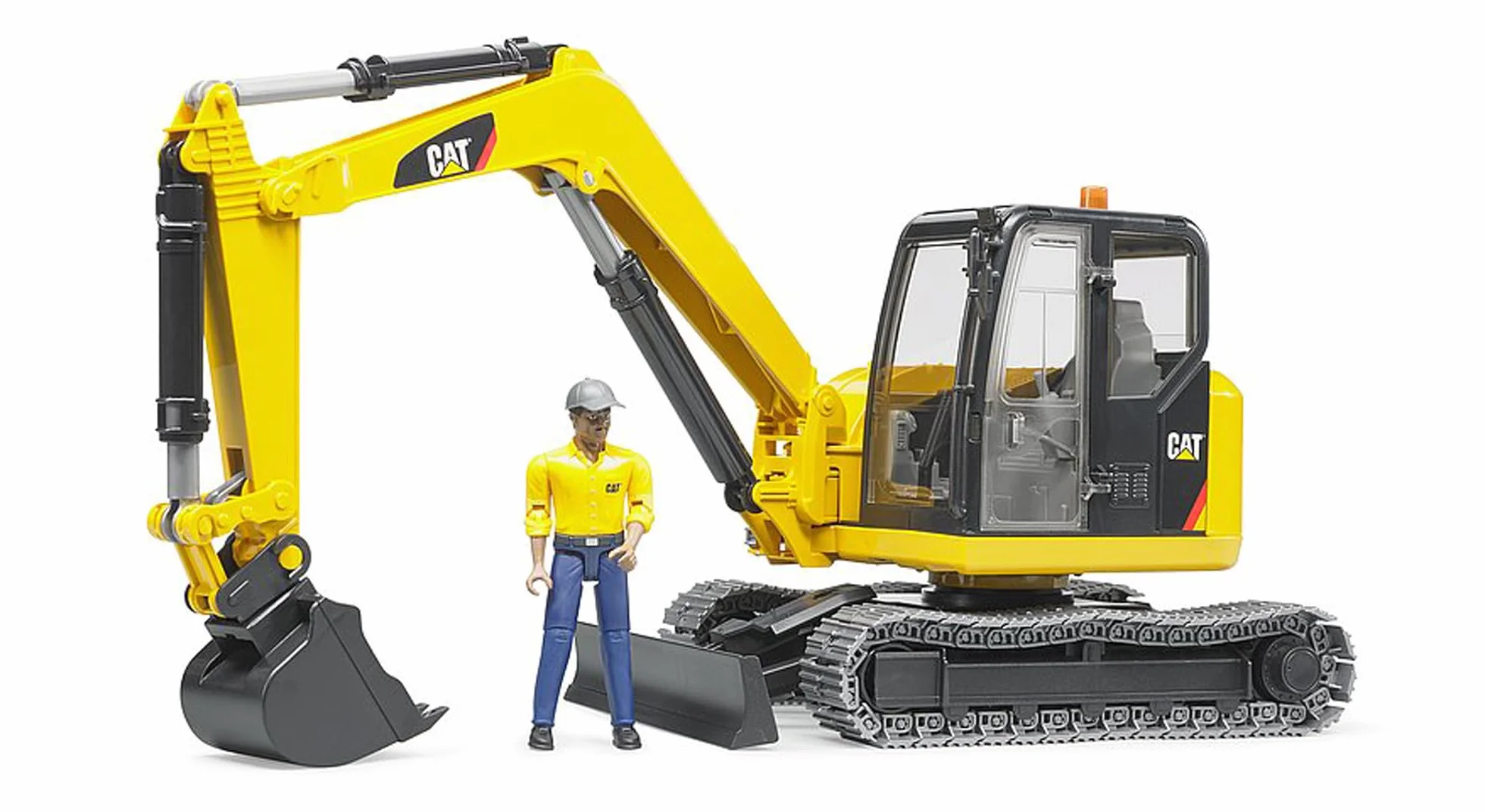 bruder 02466 - Minikoparka Cat z pracownikiem - 1:16 Pojazd budowlany, plac budowy, koparka, pracownik, bworld, maszyna budowlana, zabawka
