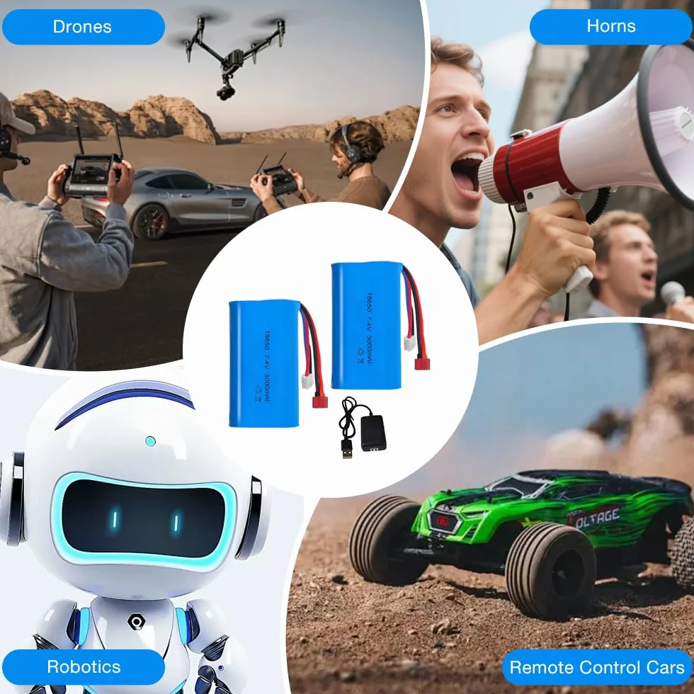 Akumulator litowo-jonowy 7,4 V, 2 szt. 3000 mAh akumulator litowo-jonowy z wtyczką Deans T Plug i Xh-3P, baterie litowe Lonen z 1 ładowarką, do pojazdów RC, czołgów, samochodów, robotów, samochodów