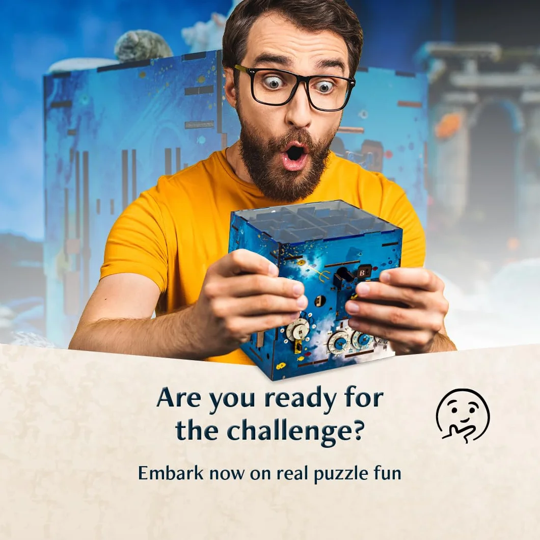 INSCAPE Atlantis Labirynt - Cluebox - Pudełko z Zagadkami - Puzzle Box - Gra Escape Room dla Dorosłych i Dzieci - Gry Logiczne - 3D Puzzle z Drewna - Gry Myślenia - Pudełko na Prezent