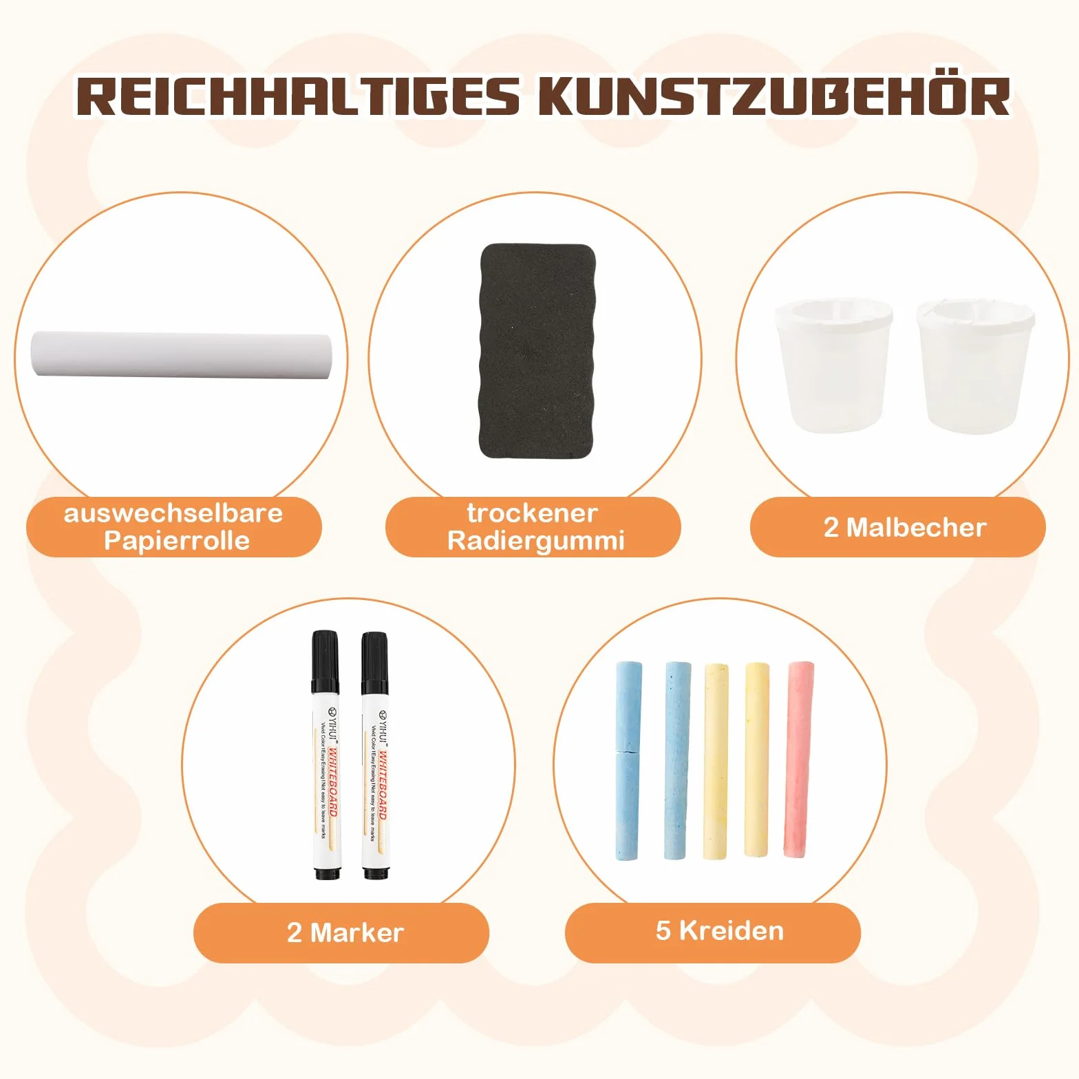 COSTWAY Zestaw sztalugi dla dzieci 6 w 1, drewniana tablica z dwustronną tablicą do pisania kredą, białą tablicą i rolką papierową, tablica dziecięca z regulacją wysokości z ławką, półki dla dzieci od