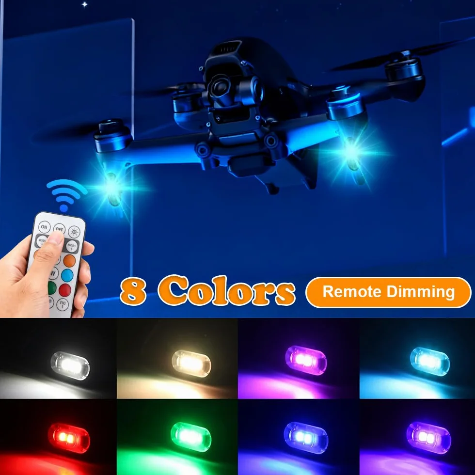 Bezprzewodowe światła LED, 6 sztuk, 8 kolorów, stroboskop, wodoszczelne, pilot zdalnego sterowania, lampa błyskowa z pilotem zdalnego sterowania, ładowanie przez USB, światła antykolizyjne, LED