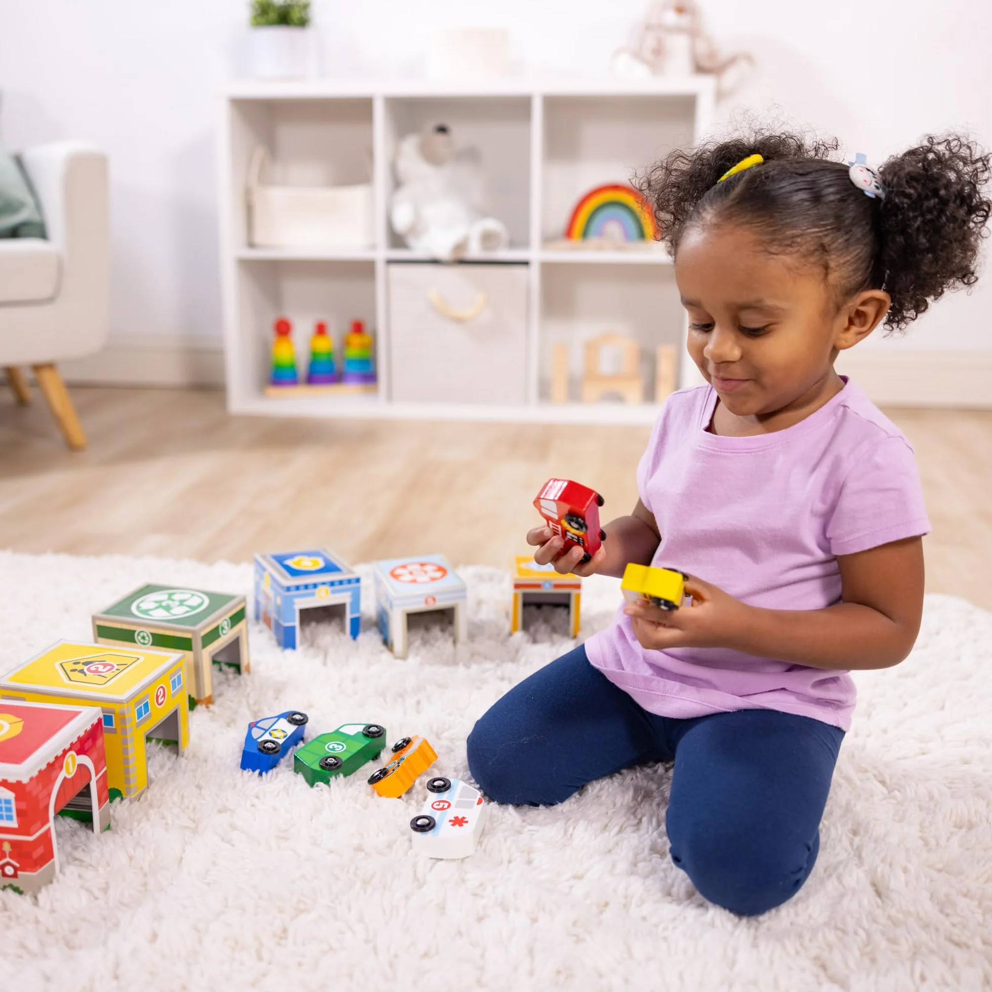 Melissa & Doug Nesting & Sorting Buildings & Vehicles, Wooden Toy & Trains, Trucks & Vehicles, 2+, Gift for Boy or Girl