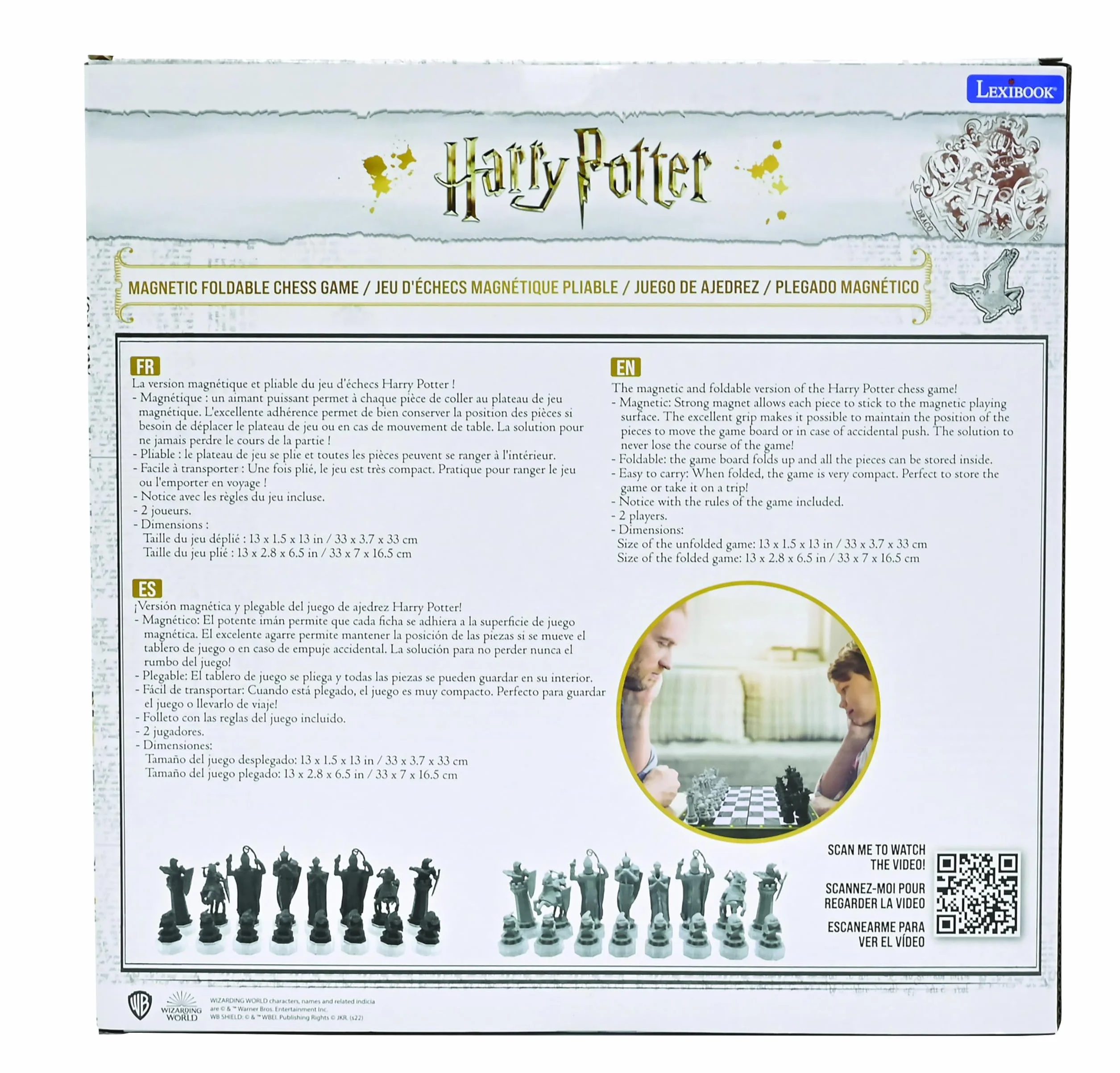Lexibook, Harry Potter CGM300HPLXB szachownica, magnetyczna i składana, 32 figurki, gra rodzinna