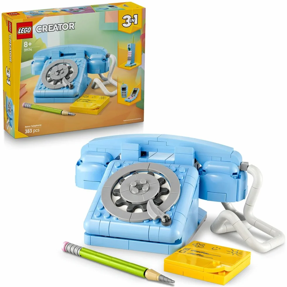 LEGO Creator 31174 Retro Telefon 3 w 1 z Obrotową Tarczą, Przekształca się w Model z Lat 80. lub 2 Telefony Komórkowe, Kreatywny Prezent 8+