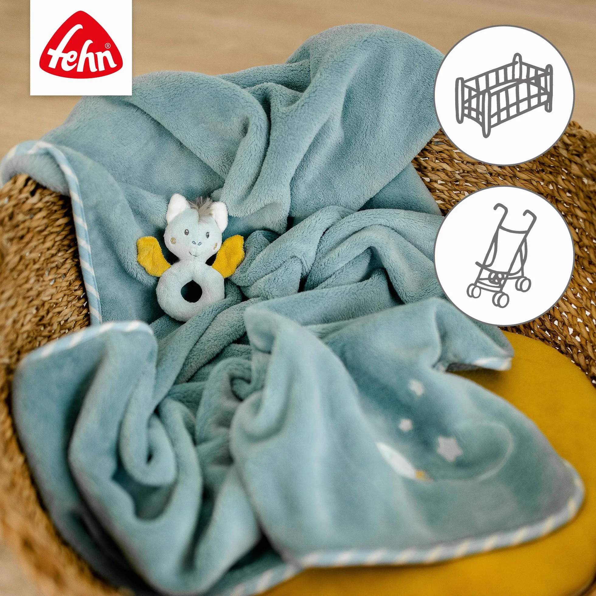Fehn 065183 Kuscheldecke Fledermaus/Kuschelige Schmusedecke für Babys und Kleinkinder ab 0+ Monaten - zum Kuscheln, als Krabbelunterlage oder Schnuffeltuch, Maße: 100x75cm
