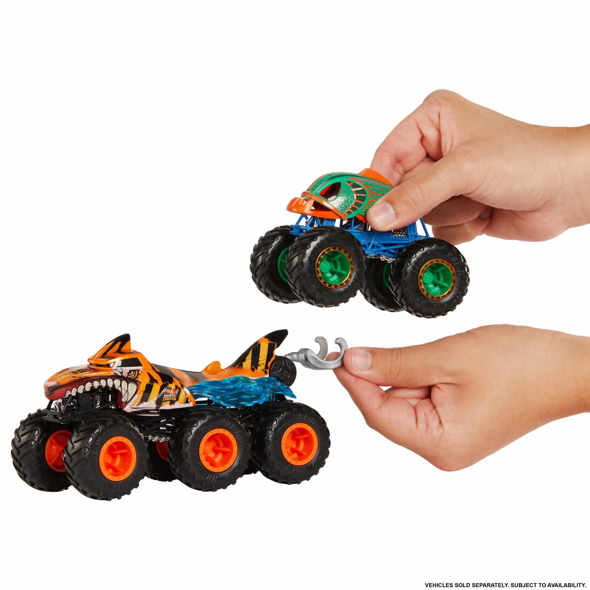 Hot Wheels Monster Trucks 6-kołowa ciężarówka w skali 1:64 do transportowania lub holowania innych pojazdów (zawartość zestawów może się różnić), HWN86
