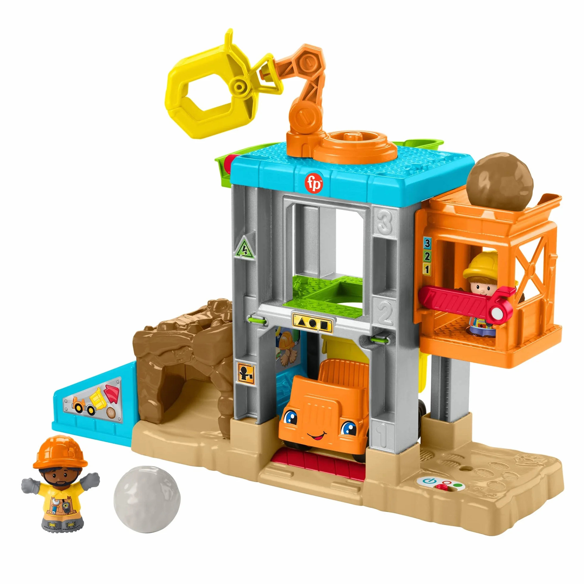 Fisher-Price Little People Plac budowy Zestaw z dźwiękiem, muzyczny zestaw do zabawy z wywrotką i 2 figurkami, dla przedszkolaków i młodszych dzieci, HCJ64