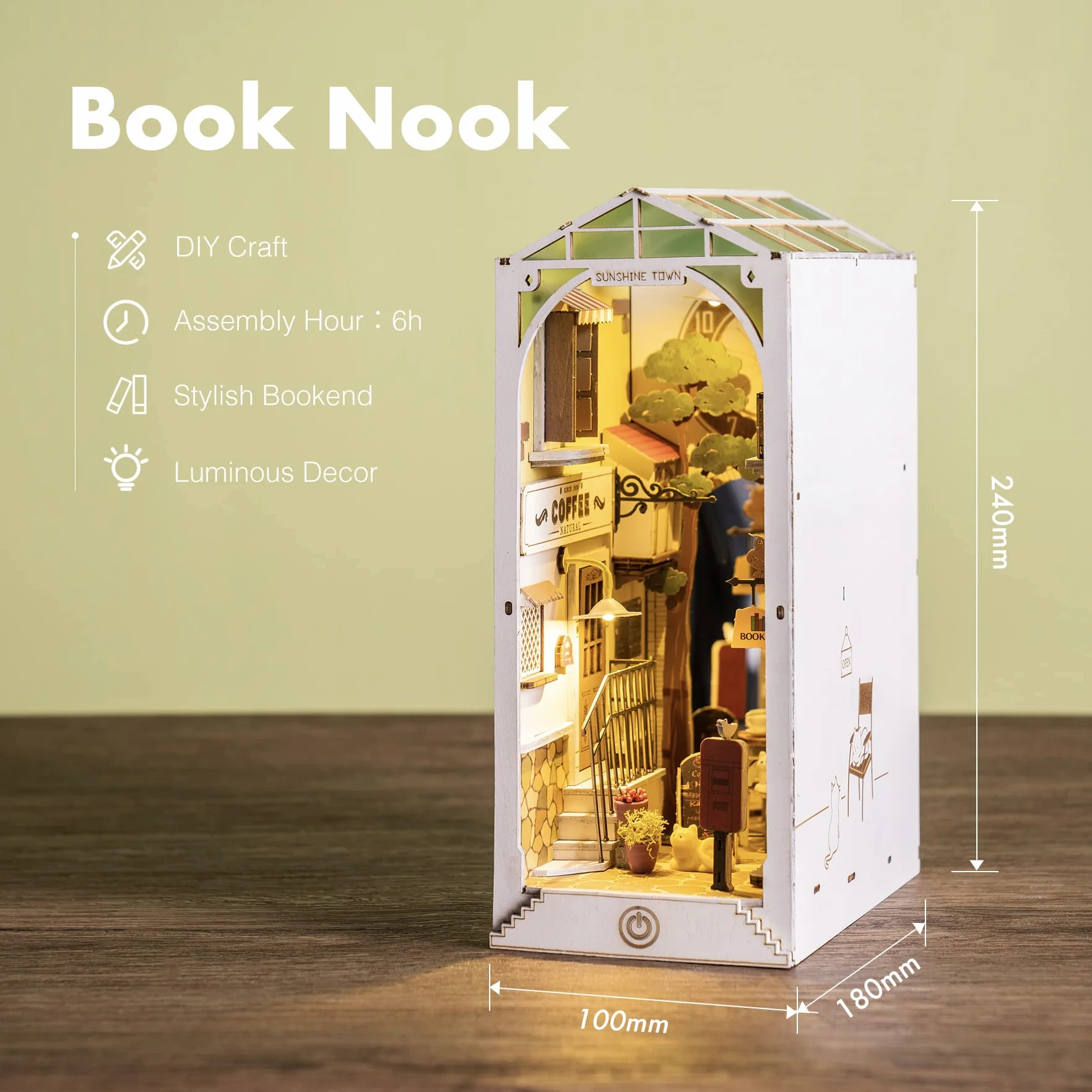 ROBOTIME Zestaw DIY do budowy miniaturowego zakątka książkowego, do zawieszenia na ścianie, model domu z puzzle, zestawy budowlane z oświetleniem LED, dekoracja regału na książki, prezent na Dzień