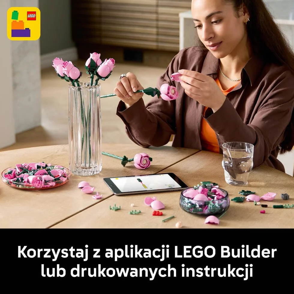 LEGO Botanicals Bukiet różowych róż, sztuczne kwiaty do zbudowania, pomysł na prezent na Dzień Matki, walentynki lub urodziny, dla kobiet i mężczyzn, kwiatowa dekoracja do domu i biura 10374