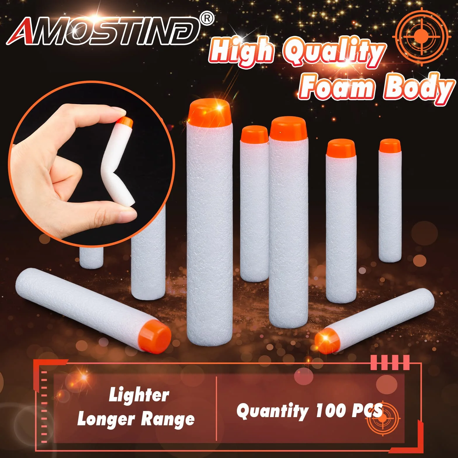 AMOSTING 100 fluorescencyjne rzutki piankowe 7.2 cm do Nerf N-Modulus Fortnite Elite Strike Blasters