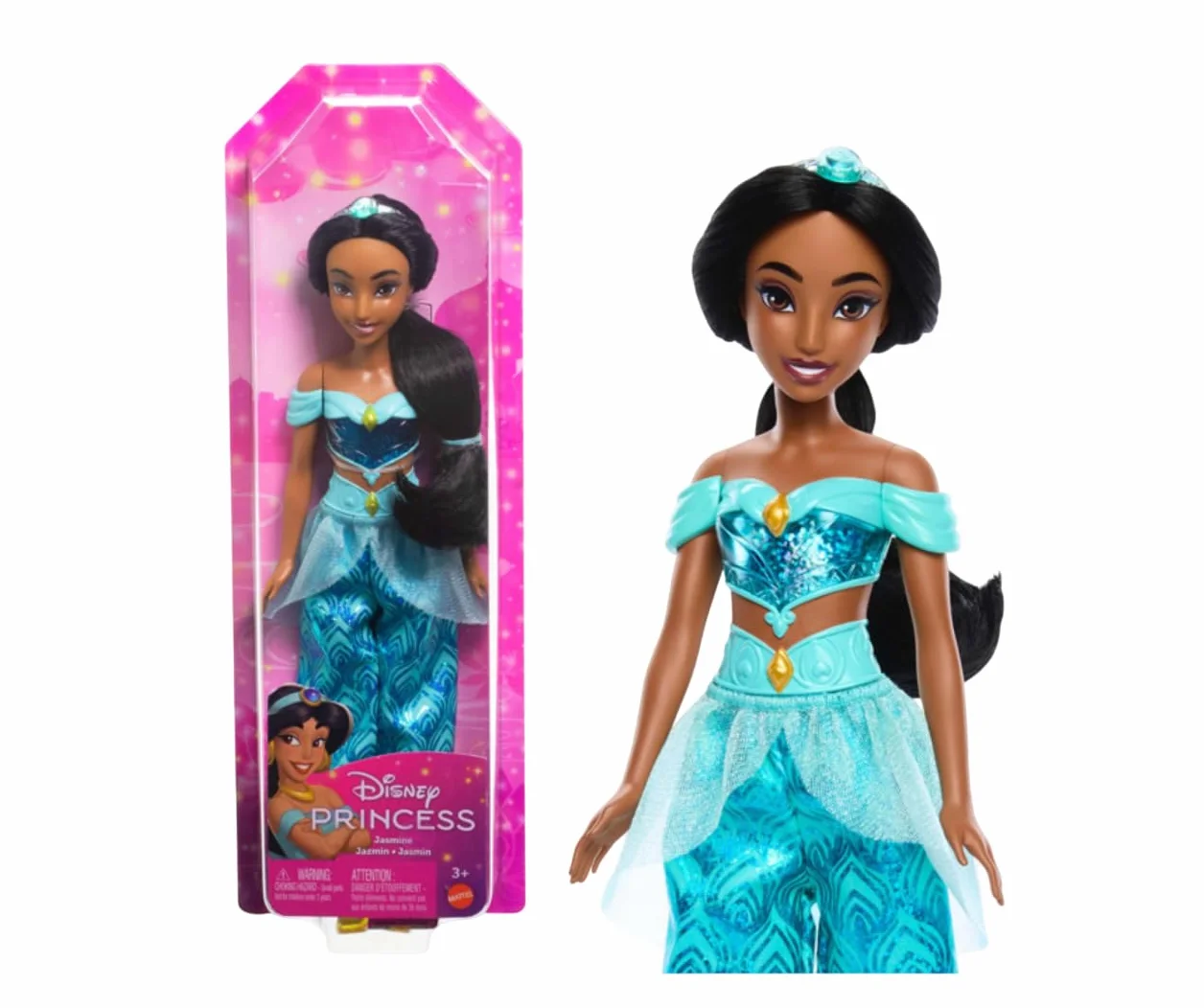 Mattel Disneya Księżniczka Dżasmina Lalka z punktami zgięcia błyszczącym ubrankiem akcesoriami HLW12