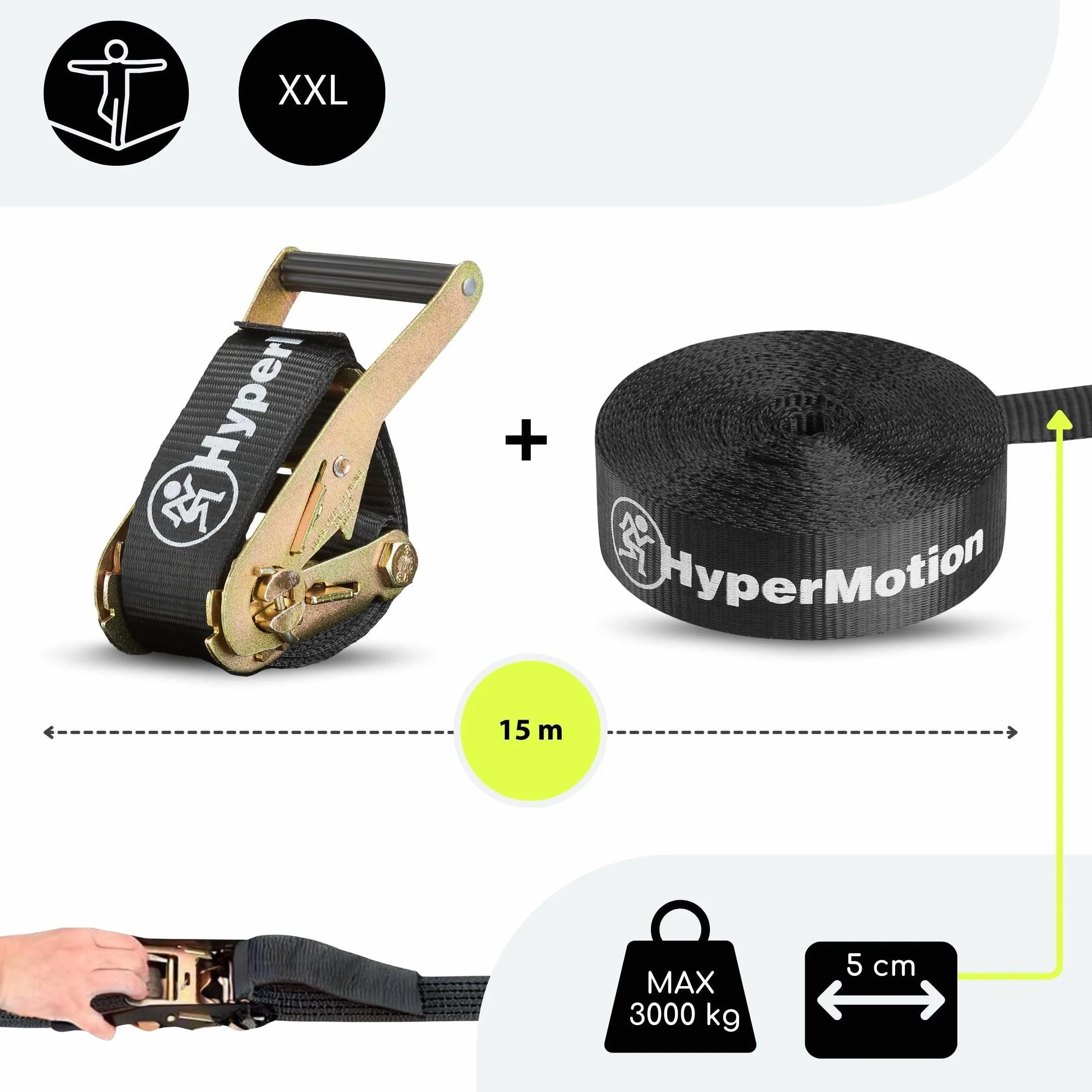 HyperMotion Tor Przeszkód Ninja Dla Dzieci Zestaw Slackline – 7 Przeszkód Z Kółkami Małpimi Pięściami I Drążkami – Udźwig Do 113 kg – Do Ogrodu – Outdoor Zabawa Ruchowa Dla Dzieci I Młodzieży