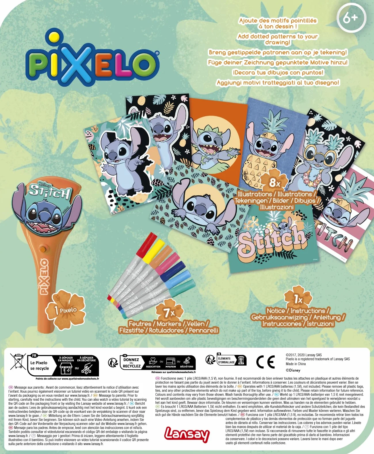 PIXELO - Zestaw Disneya: Stitch - Tworzy piękne kolorowe rysunki w kilka chwil - kreatywna i zabawna aktywność dla dzieci - Kreatywny wypoczynek - Rozwija wyobraźnię - 6+