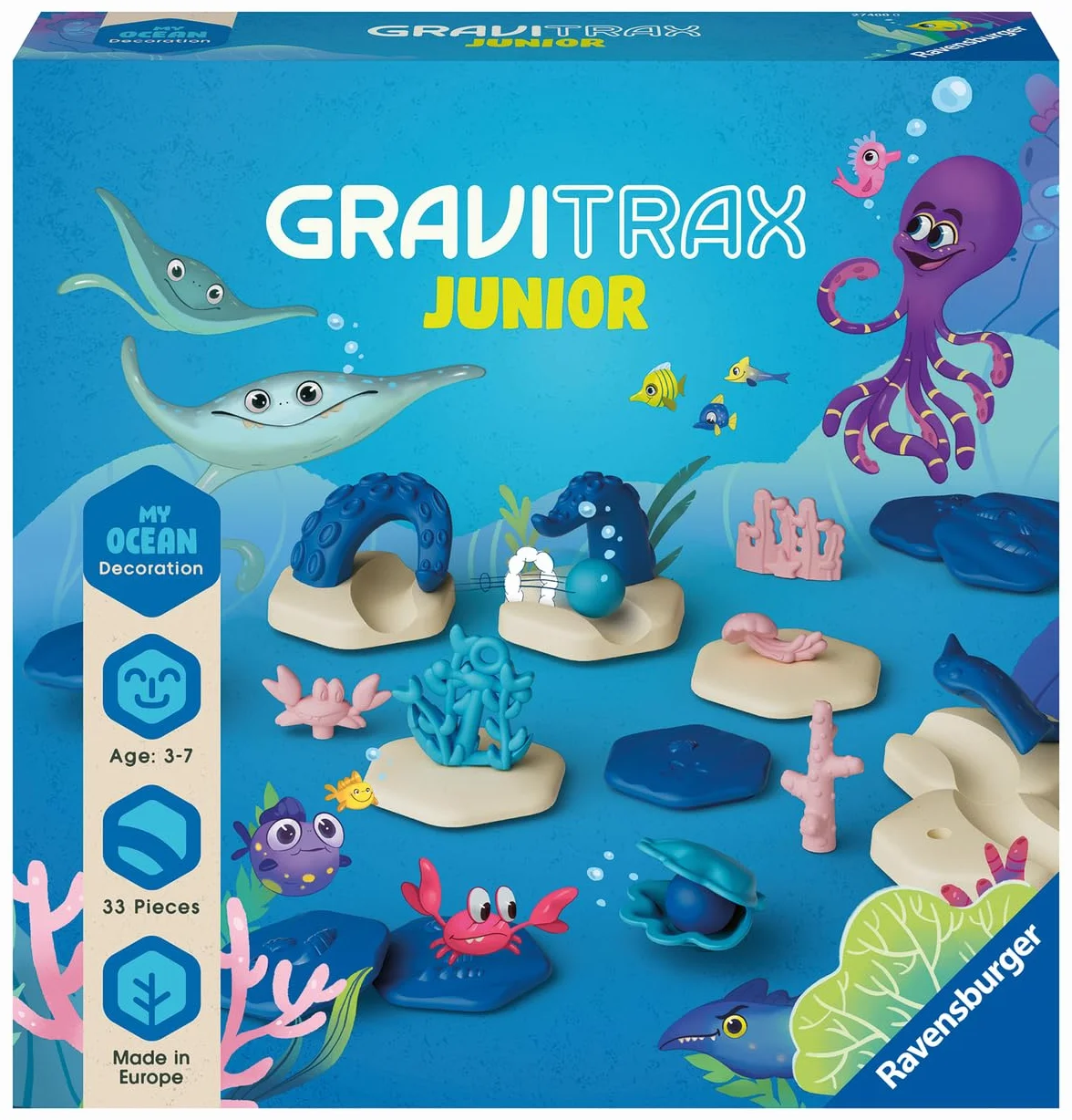 Ravensburger Gravitrax Junior Extension Ocean Gra, Wielokolorowy, 22,2 x 22,2 x 4,8 cm
