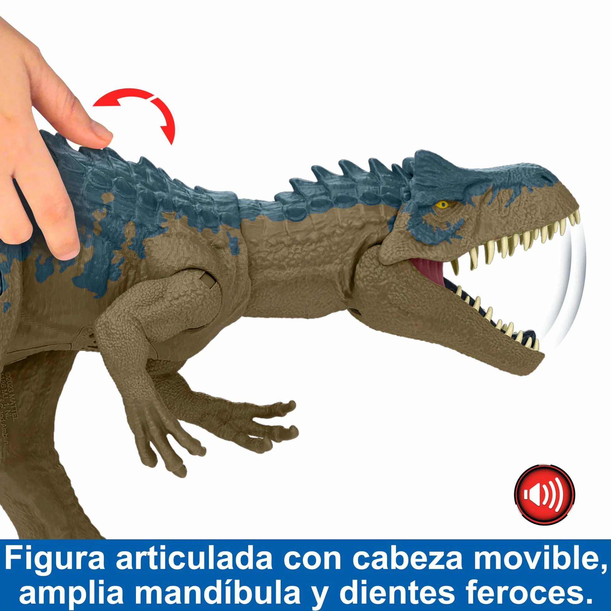 Mattel Jurassic World Straszny Atak Allozaur Figurka dinozaura z atakiem paszczą, rykiem i kolcami aktywowanymi przyciskiem HRX51