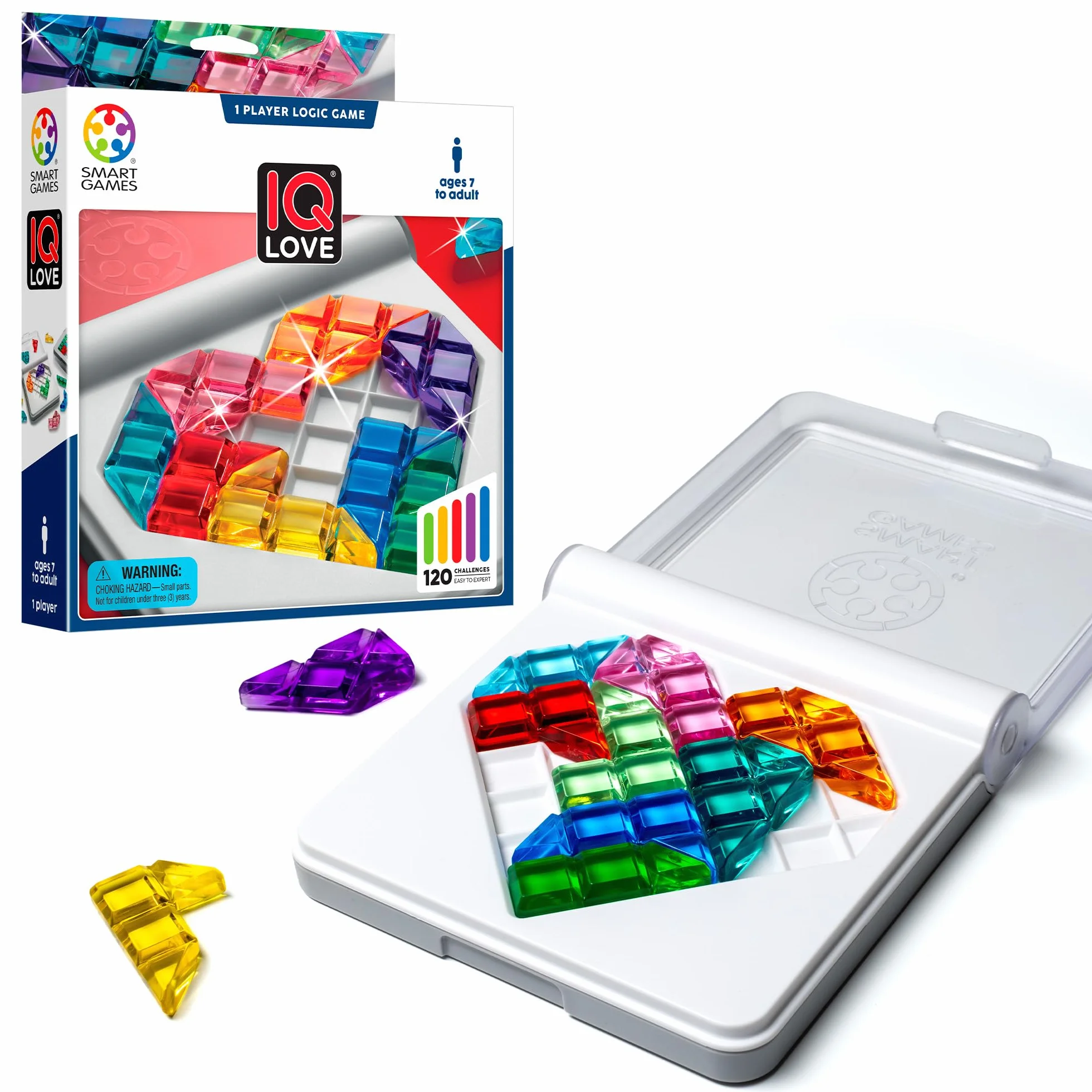 smart games - IQ Love, Puzzle Game with 120 Challenges, 2 Playing Modes, 7+ Years