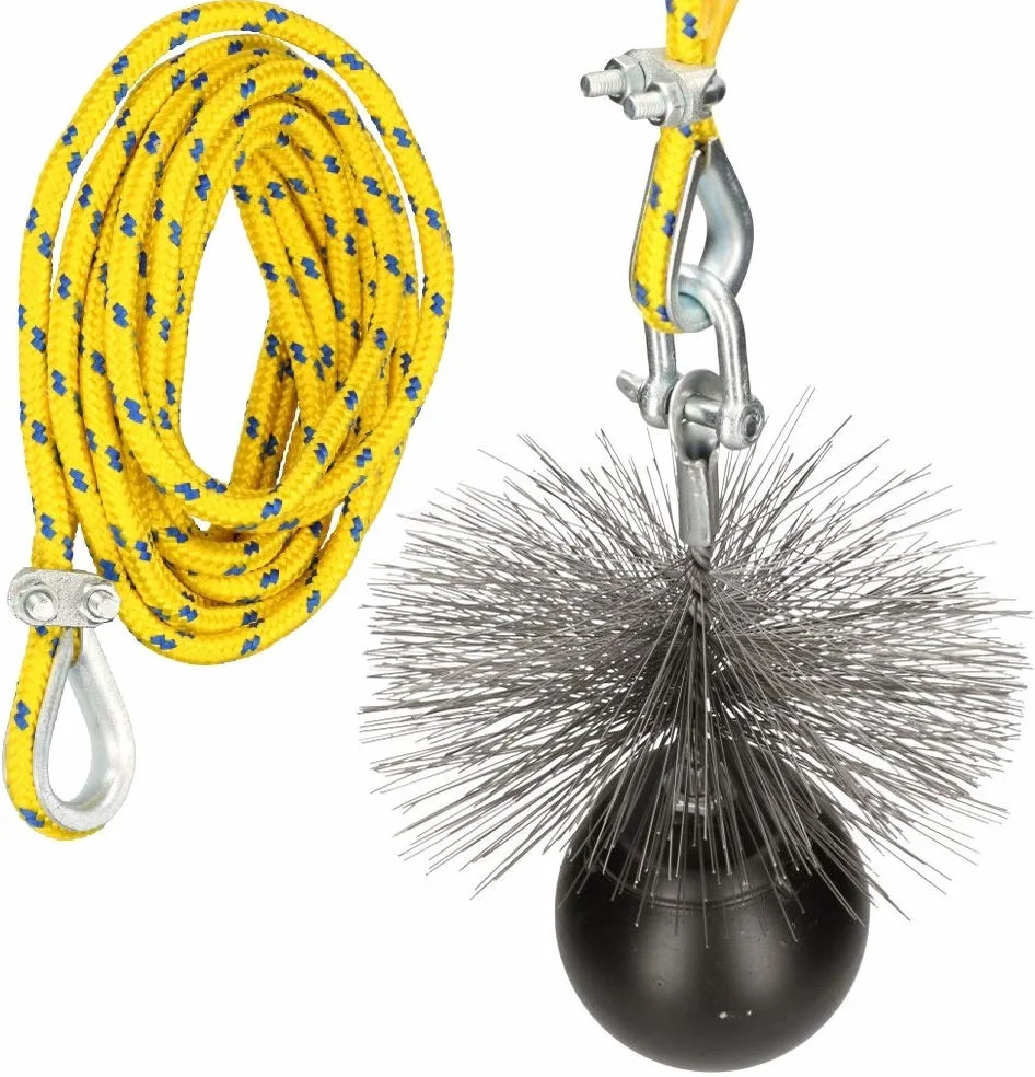 KOTARBAU® Zestaw do czyszczenia komina ze szczotką ze stali sprężynowej: kula, szczotka (150mm), linka (12m)