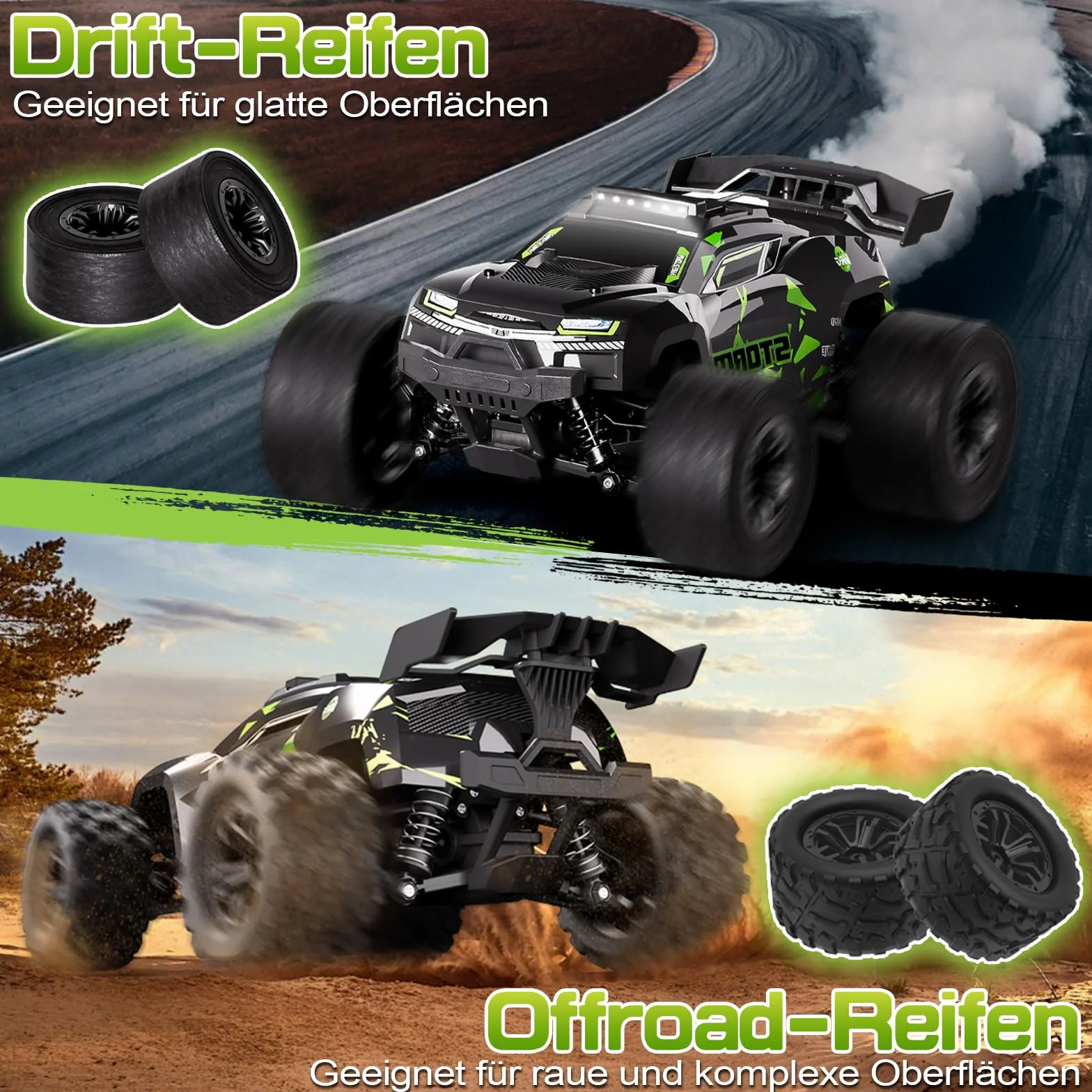 Zdalnie sterowany samochód 40 km/h, od 8, 10 lat, 1/18 RC Auto Offroad z 2 zestawami opon i 2 akumulatorami 50 minut, 2,4 GHz Monster Truck zdalne sterowanie ze światłem, 4WD wodoszczelny samochód RC