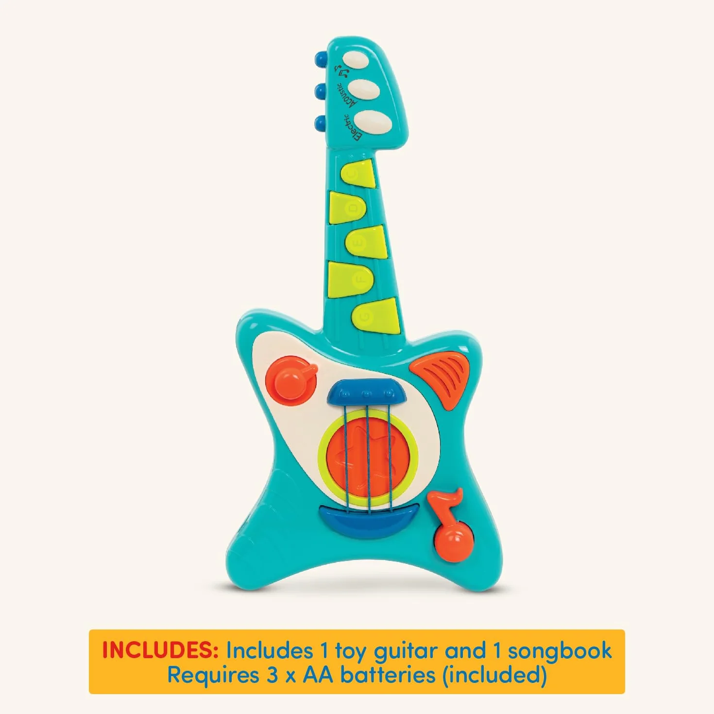 Battat Zabawkowa gitara dla małych dzieci, dzieci – gra na gitarze ze śpiewnikiem – tryby akustyczne, elektryczne i śpiewające – gitara Lil' Rocker's Guitar – 2 lata +