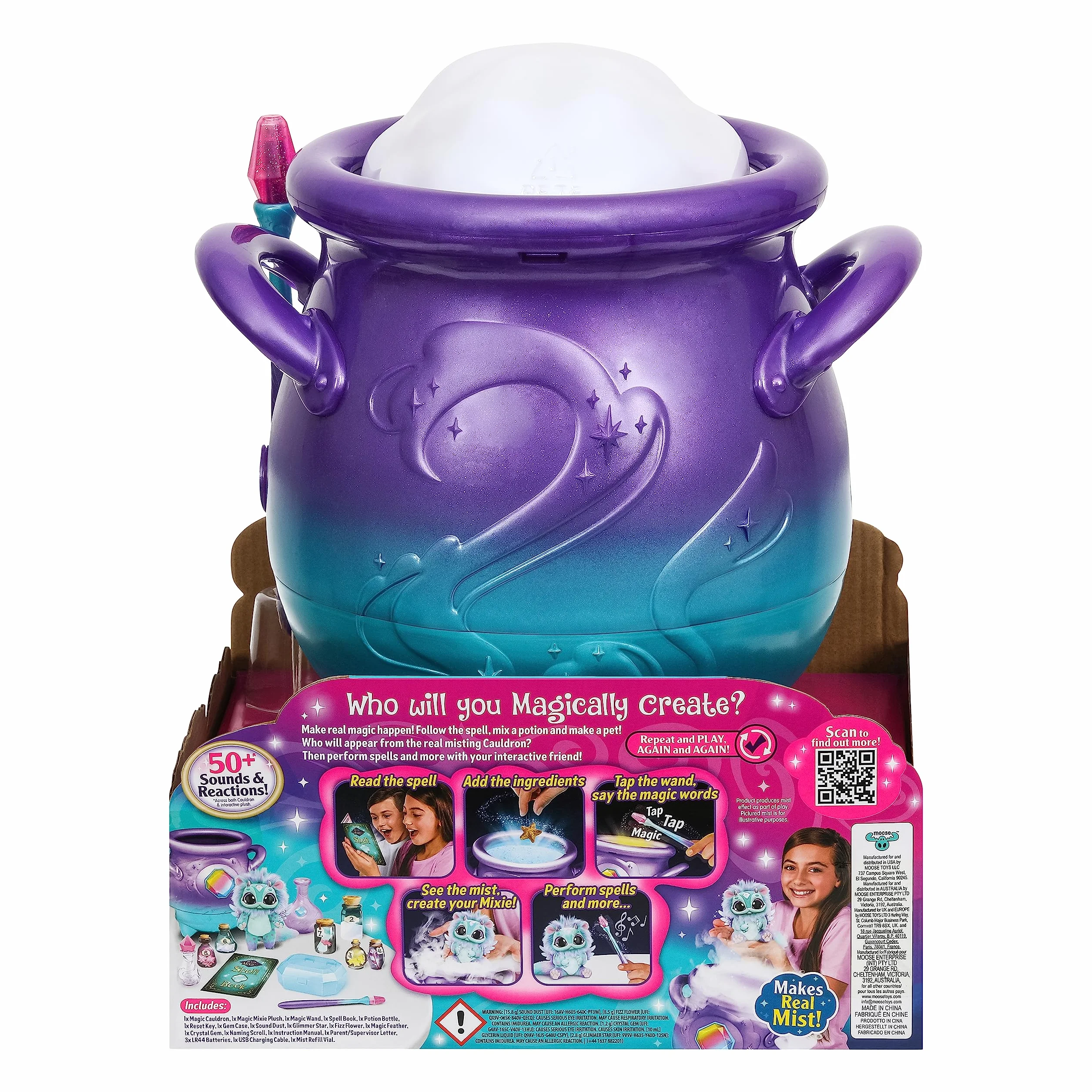 Magic Mixies Magiczny Kociołek Zamgławiający Fioletowy z Interaktywną Zabawką Pluszową 20 cm