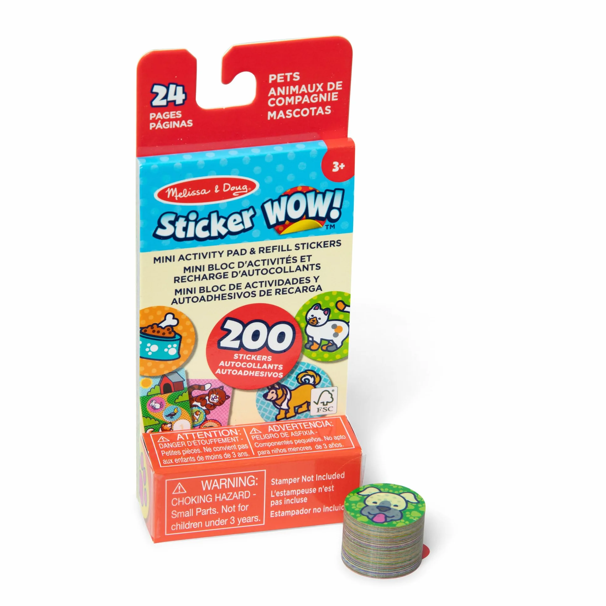 Melissa & Doug Naklejka WOW Mini podkładka do aktywności i 200 naklejek uzupełniających do naklejek, stempli, sztuki i rzemiosła, Fidget Toy Collectibles – naklejki dla zwierząt domowych