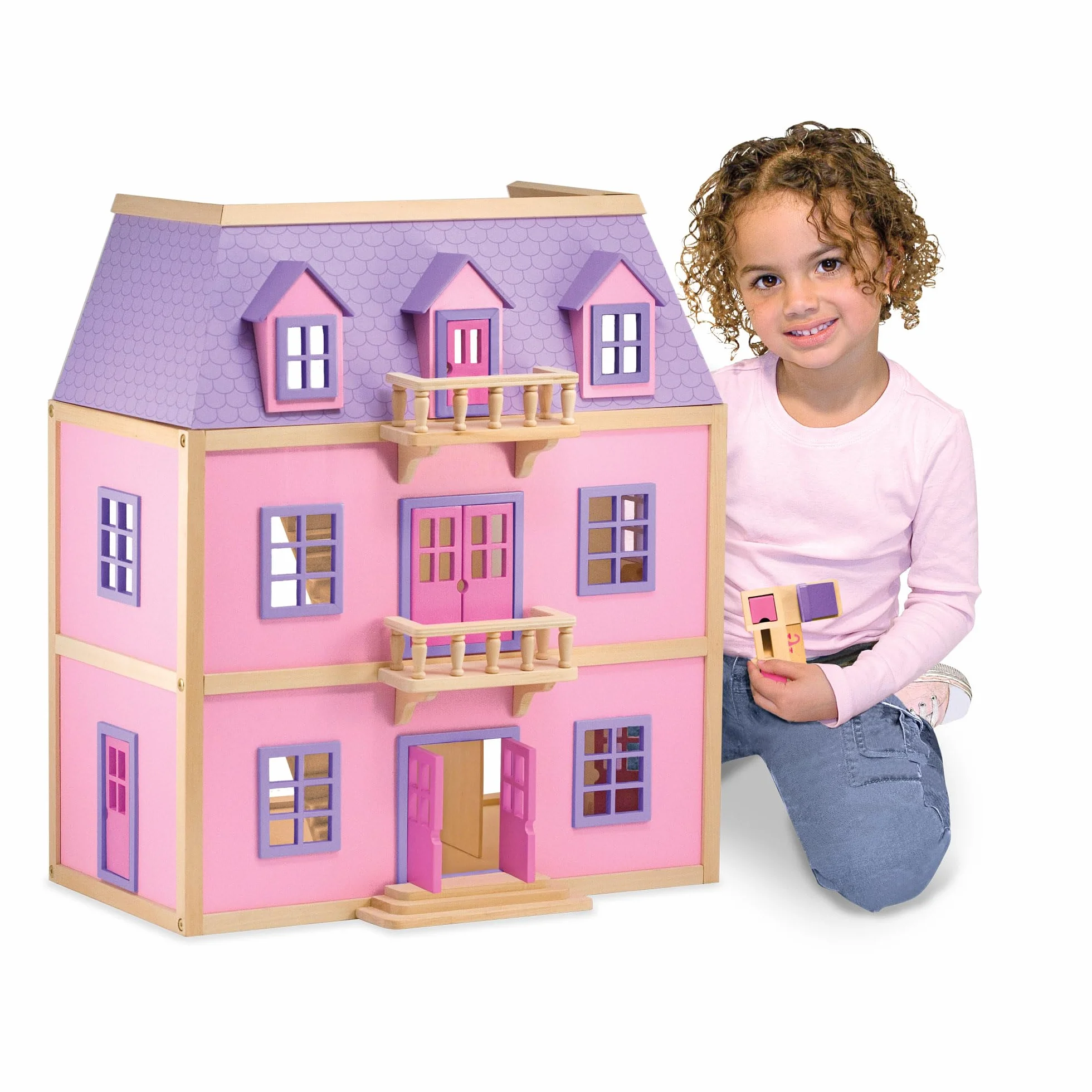Melissa & Doug – wielopiętrowy drewniany domek dla lalek z 19 mebelkami