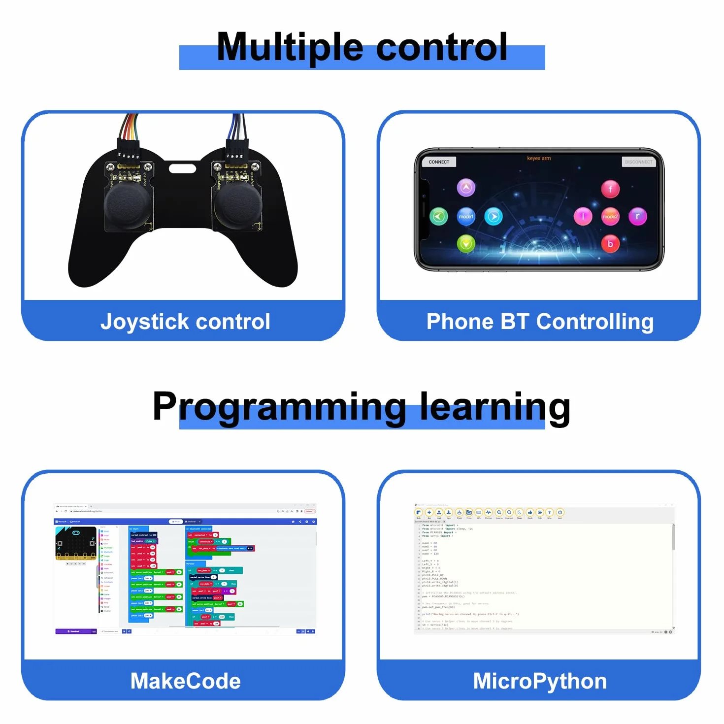 KEYESTUDIO BBC Micro:bit 4-DOF Robot Arm Kit (Include Microbit V2), STEM Education Kit with MakeCode/Python Coding for Programming Learning of Teenagers