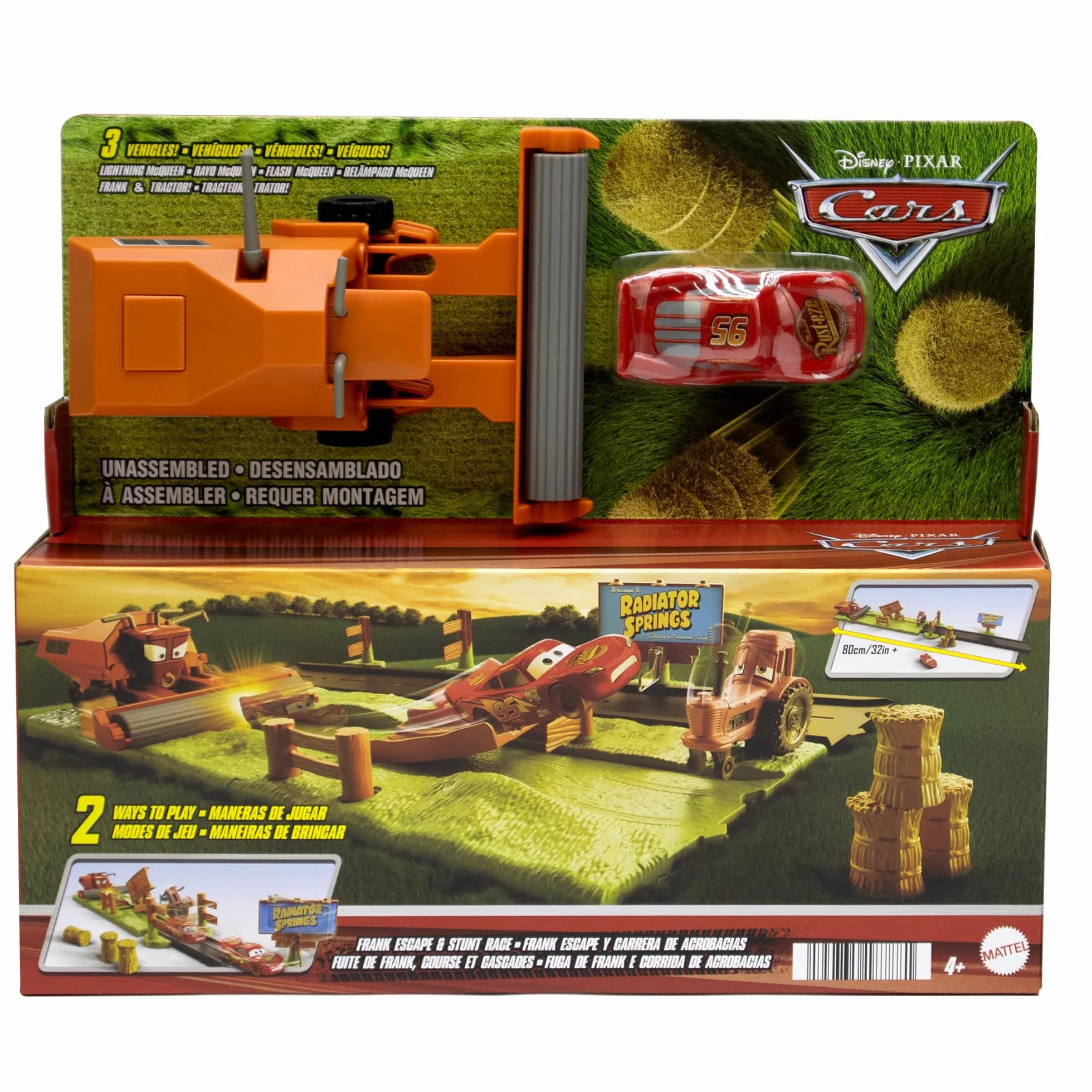 Mattel Disney Pixar Cars Auta Kaskaderska ucieczka Zestaw do zabawy Tor wyścigowy z 3 pojazdami zabawkami, w tym Zygzakiem McQueenem, i 2 sposobami zabawy, HRX48