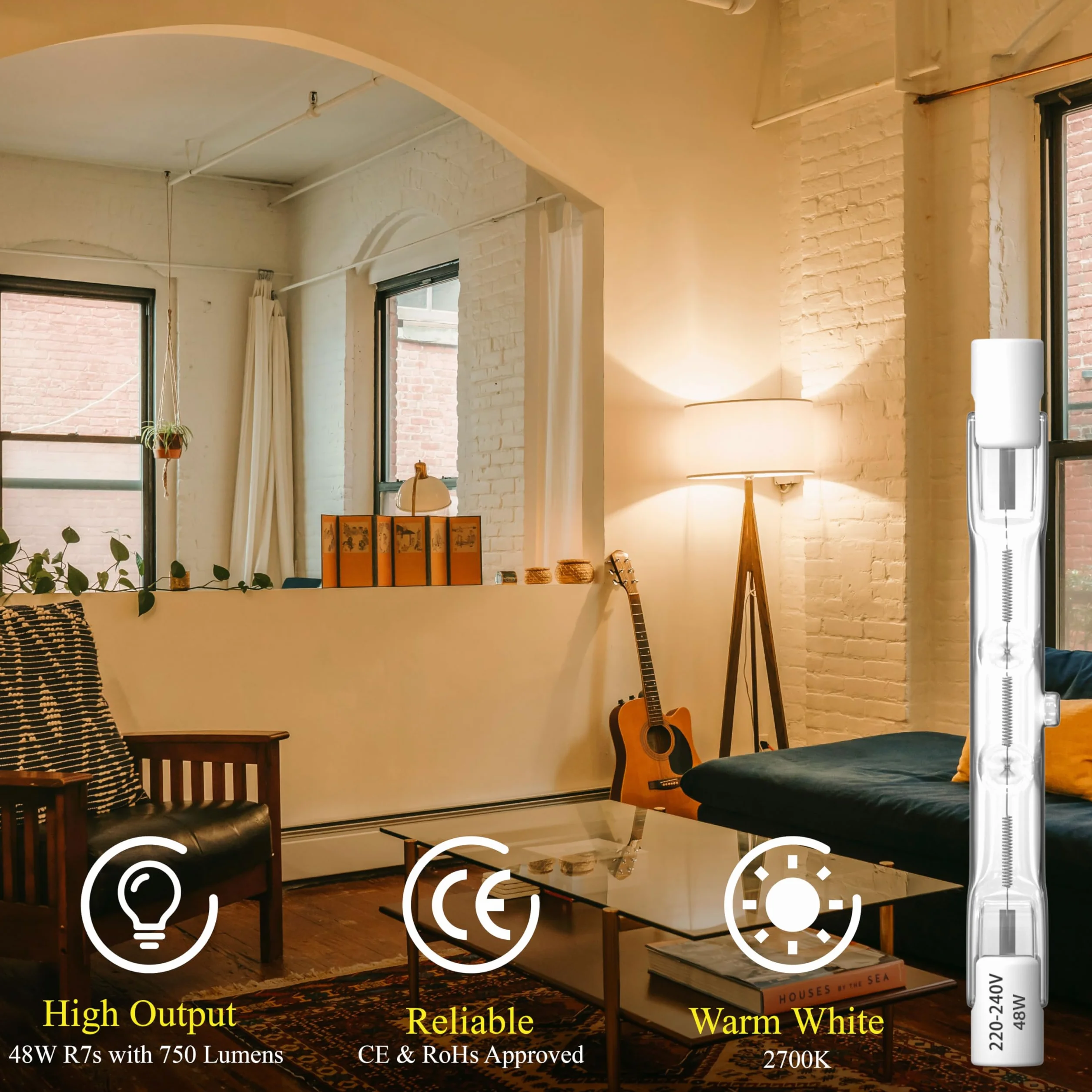 Klarlight R7s 78 mm Żarówki Halogenowe 48 W, ciepła biel 2800 K Żarówka typu J Możliwość ściemniania Żarówka z podwójnym końcem do lamp sufitowych, oświetlenie krajobrazu, opakowanie 5 szt