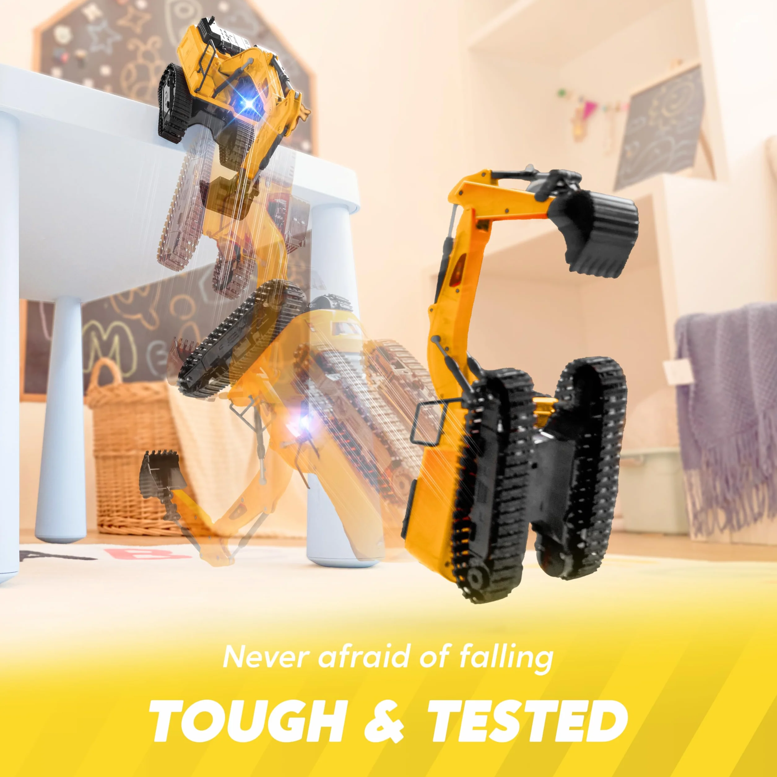 JOYIN Koparka zdalnie sterowana RC Digger traktor zabawki dla chłopców, 2,4 Ghz, RC koparka zabawka ze światłem, pojazdy budowlane, zabawki, samochód dla chłopców w wieku 3, 4, 5, 6, 7, 8-12 lat