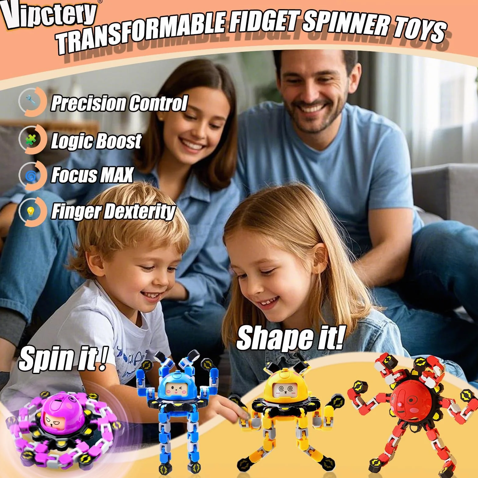 Felly Fidget Gry Spinner 4 sztuki, Przekształcający się Robot Fingertip, Zabawki antystresowe dla dorosłych, zabawki sensoryczne dla ADHD Autyzm lęk, śmieszne DIY żyroskop, kreatywny prezent biurowy