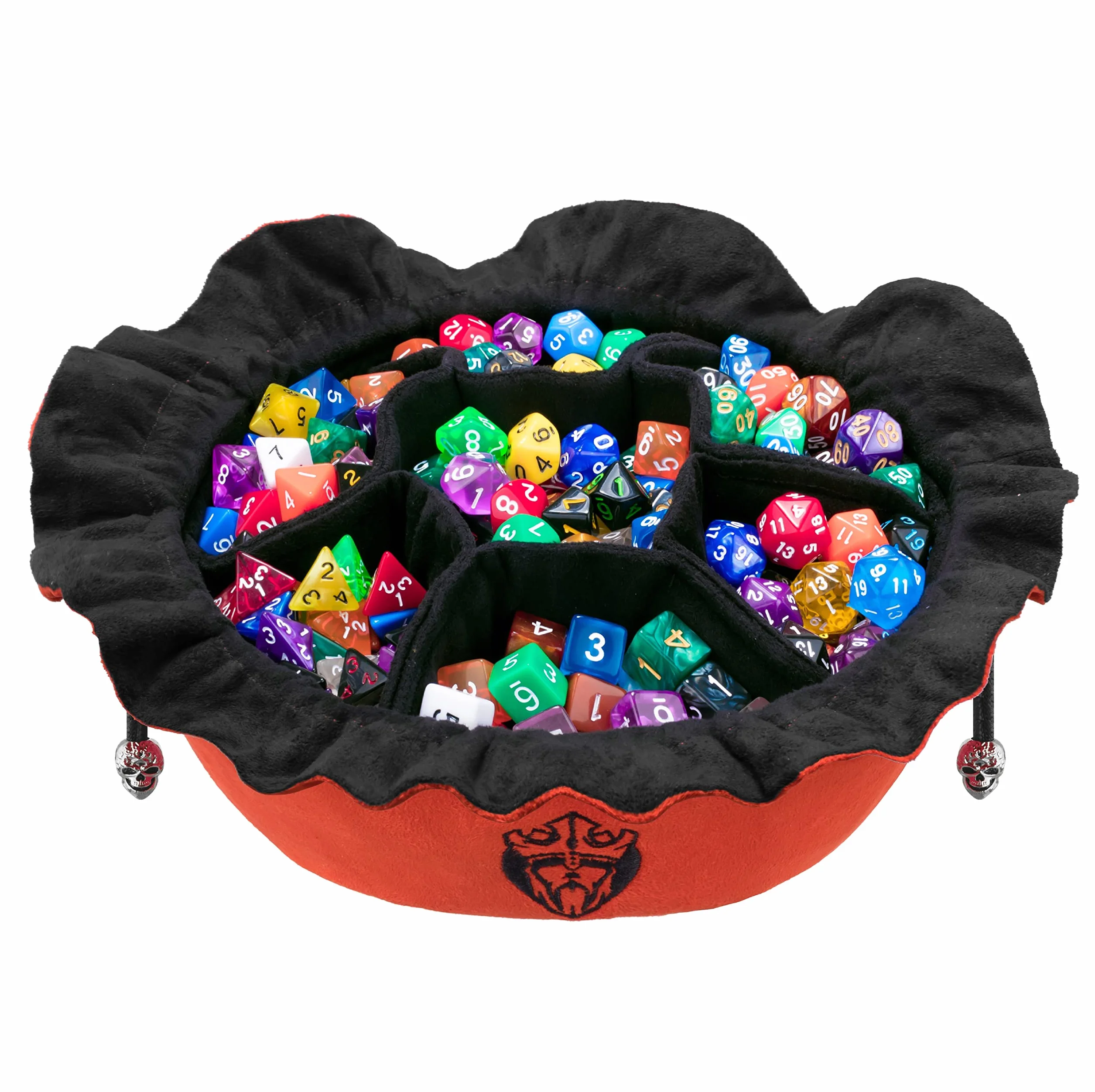 CardKingPro Ogromna Torba na Kości z Kieszeniami - Spalona Pomarańcza - Pojemność 150+ Kości - Świetny Organizer dla Kolekcjonerów, Idealna do Dungeons and Dragons [Opatentowany Design]