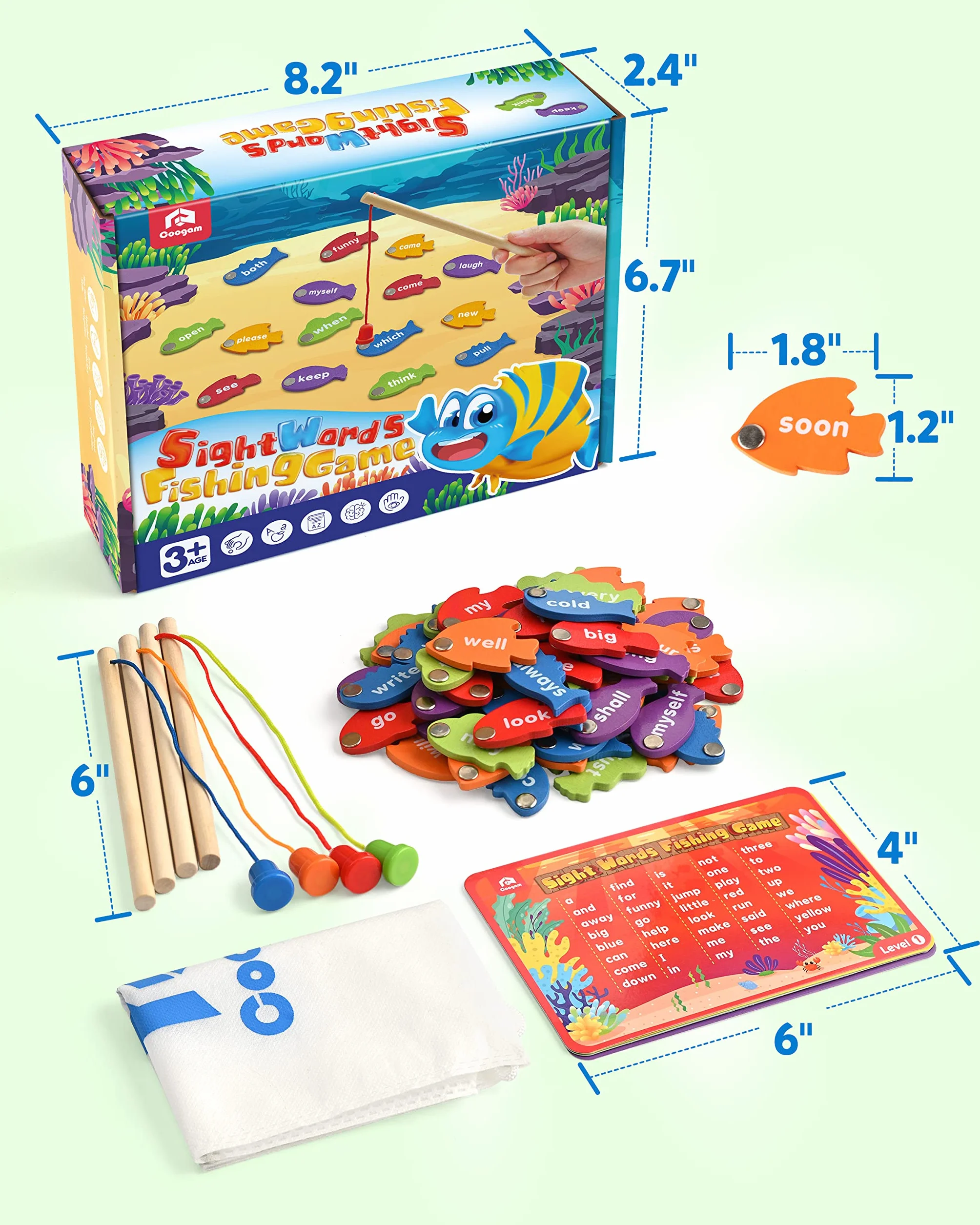 Coogam, drewniany wędkarz magnetyczny, gra słów, nauka Dolch, rozpoznawanie słów, zabawka przedszkolna Montessori, 3, 4, 5 lat