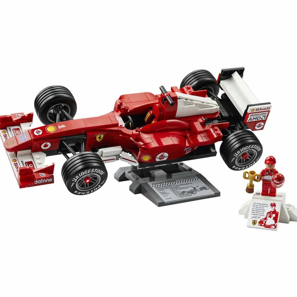 LEGO Icons Ferrari F2004 i Michael Schumacher, zestaw konstrukcyjny dla dorosłych z modelem bolidu F1, kolekcjonerski samochód wyścigowy, pomysł na prezent dla mężczyzny i kobiety 11375
