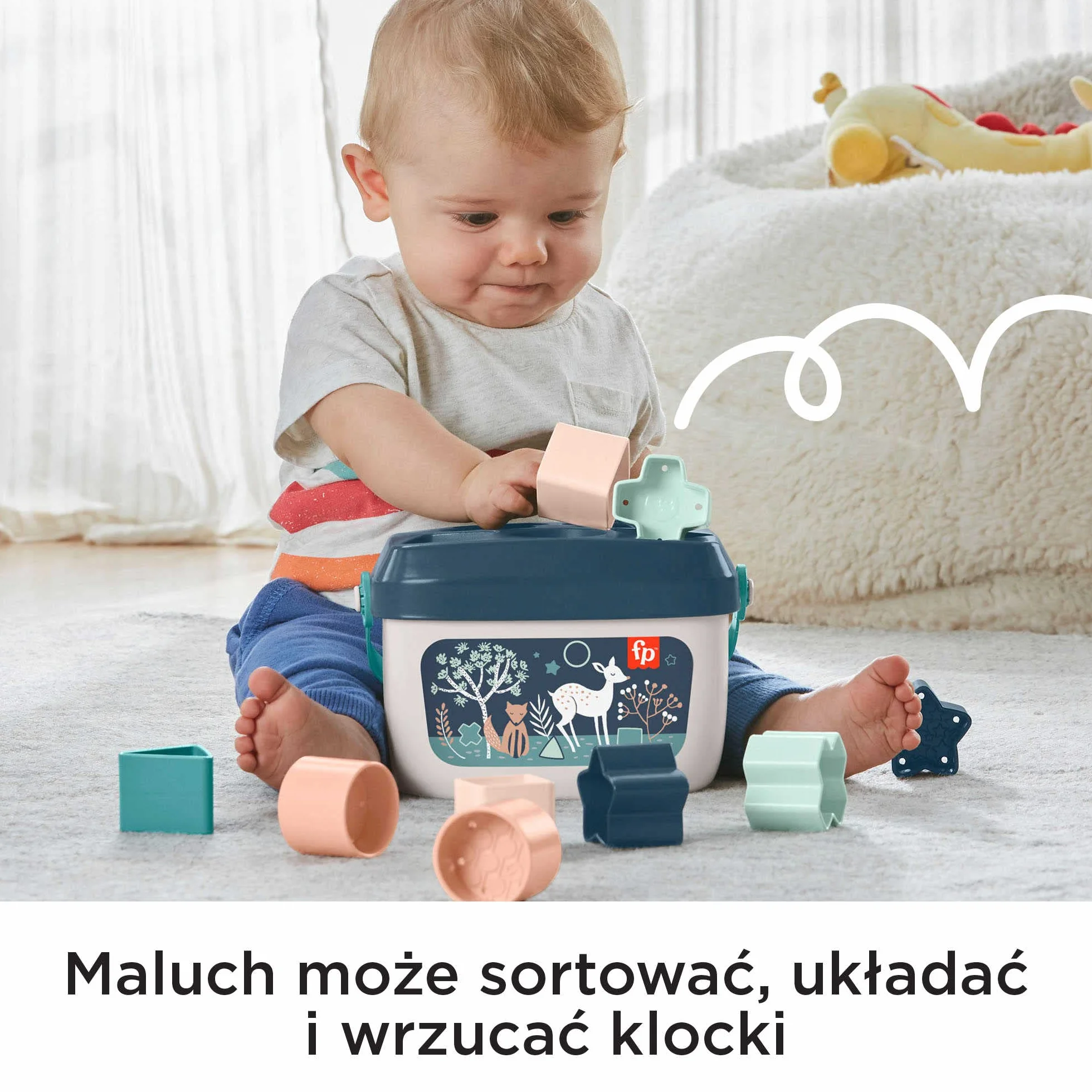 Fisher-Price Pierwsze klocki malucha (Nocny las), zestaw 10 klocków do układania i sortowania, dla niemowląt od 6 miesiąca życia, HJP20