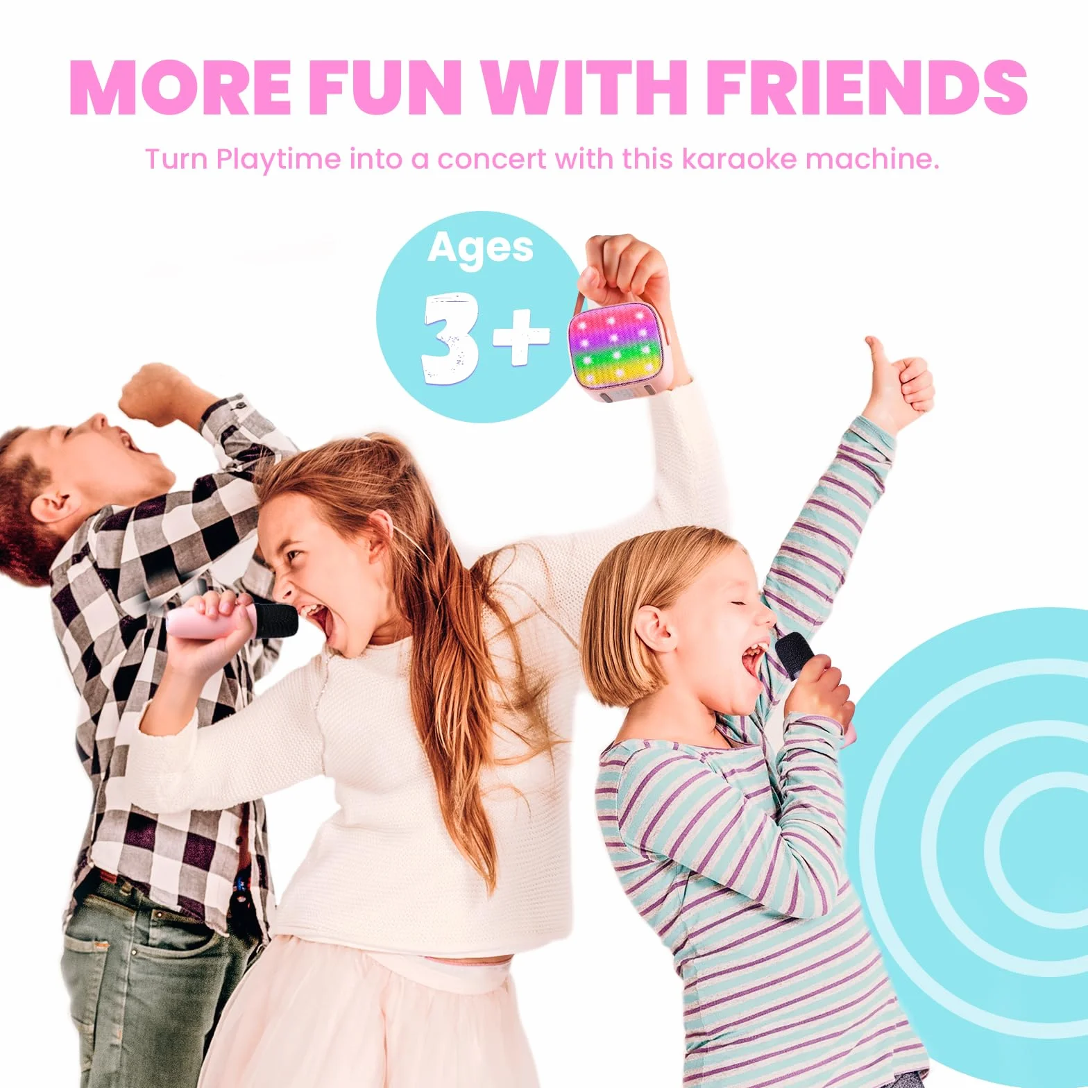 Ulepszony ekspres do karaoke 2 mikrofony dla dzieci dla dziewczynek: Wowstar Kids Karaoke Machines z mini mikrofonami karaoke - przenośny głośnik Bluetooth dla dzieci - zabawki prezenty dla chłopca