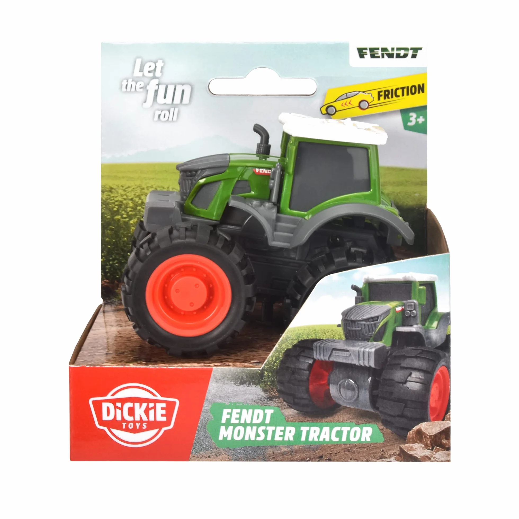 Dickie Toys - Zabawkowy traktor Fendt Monster Tuck, (9 cm), traktor dla dzieci z silnikiem frykcyjnym, napędem czterokołowym i oponami XXL, dla dzieci od 3 lat