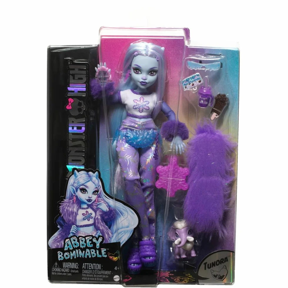 Monster High Abbey Bominable Lalka podstawowa Yeti + figurka mały mamut i akcesoria tematyczne, HNF64